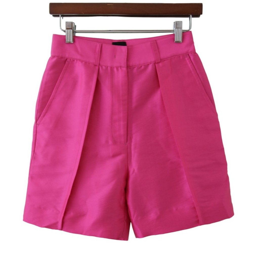 HOUSE OF HEROS Silk Taffeta High Waist Pleated Bermuda Shorts